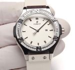 Hublot Lady 34mm 316L Steel Rubber/Leather Strap VK Quartz Movement Silver Case Watch